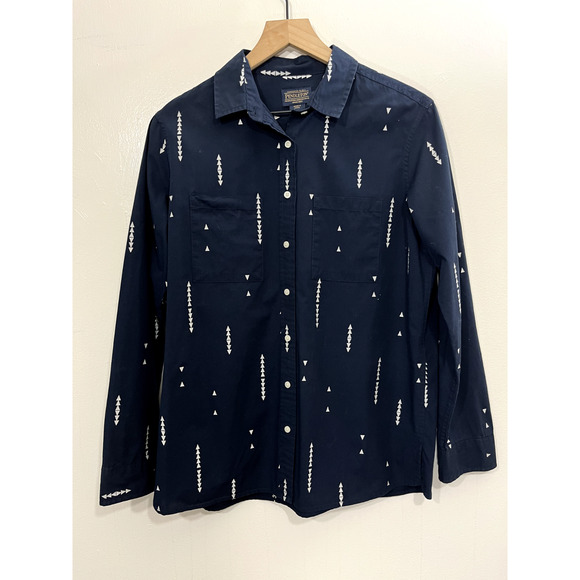 Pendleton Women Button Up Shirt S Arrows Western Cowgirl Tribal Rodeo Ranch Blue - Picture 1 of 12